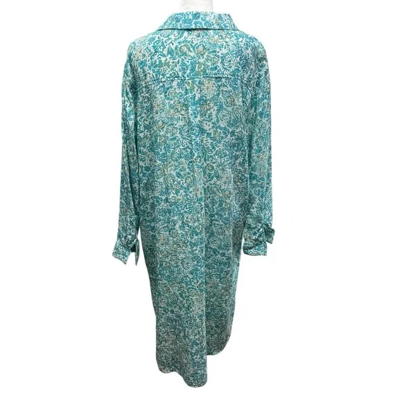 Rip Skirt Hawaii Travel Long Midi Dress Size XL Al Mare Cotton Gauze Roll Sleeve - Picture 4 of 10